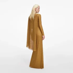 Gold Rhinestone Drape Maxi Dress