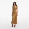 Gold Rhinestone Drape Midi Dress
