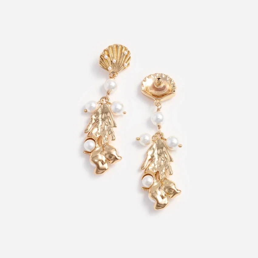 Gold Shell Pearl Coral Earrings Gold Shell Pearl Coral Earrings
