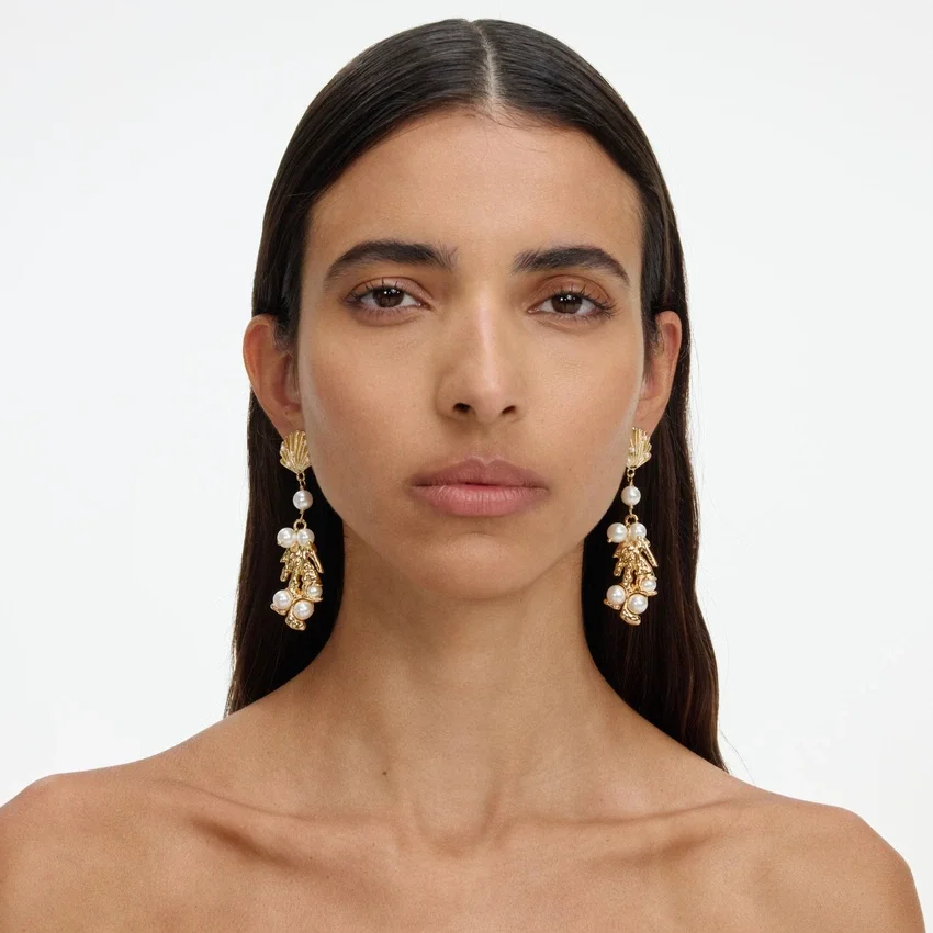 Gold Shell Pearl Coral Earrings Gold Shell Pearl Coral Earrings