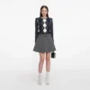 Grey Herringbone Flared Mini Skirt
