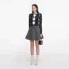 Grey Herringbone Flared Mini Skirt