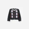 Grey Argyle Embellished Cardigan