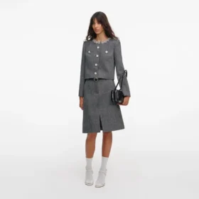 Grey Herringbone Crystal Trim Jacket