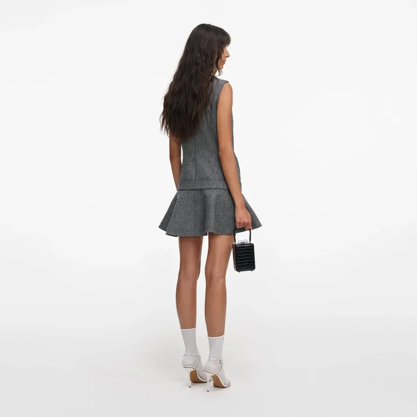 Grey Herringbone Flared Mini Dress Grey Herringbone Flared Mini Dress