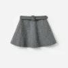 Grey Herringbone Flared Mini Skirt