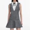 Grey Herringbone Lace Bib Mini Dress Grey Herringbone Lace Bib Mini Dress