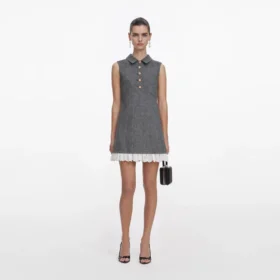 Grey Herringbone Mini Dress