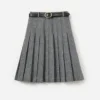 Grey Herringbone Pleated Midi Skirt