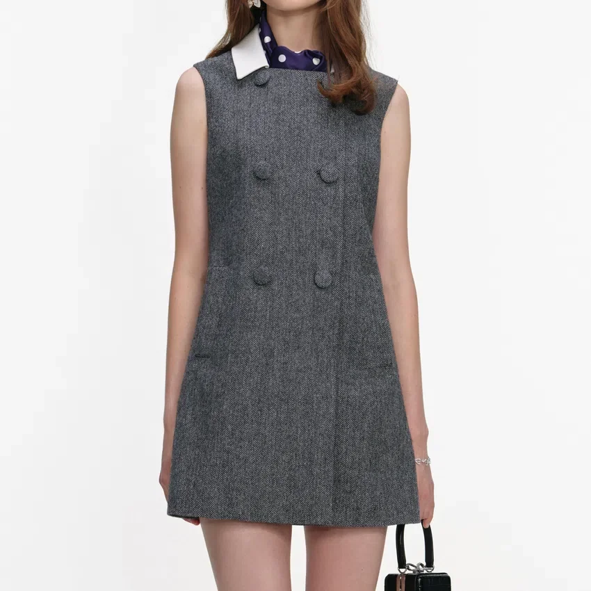 Grey Herringbone Scarf Detail Mini Dress Grey Herringbone Scarf Detail Mini Dress