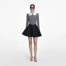 Grey Lace Collar Knit Top