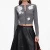 Grey Lace Flower Knit Cardigan