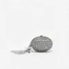 Grey Oval Crystal Chain Clutch Bag