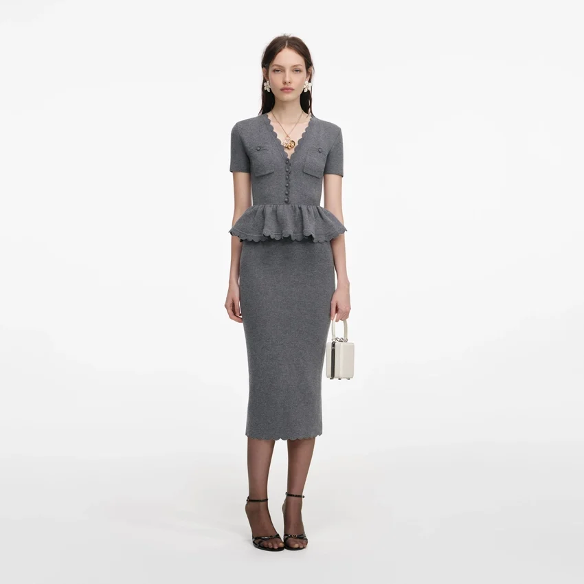 Grey Peplum Knit Midi Dress Grey Peplum Knit Midi Dress