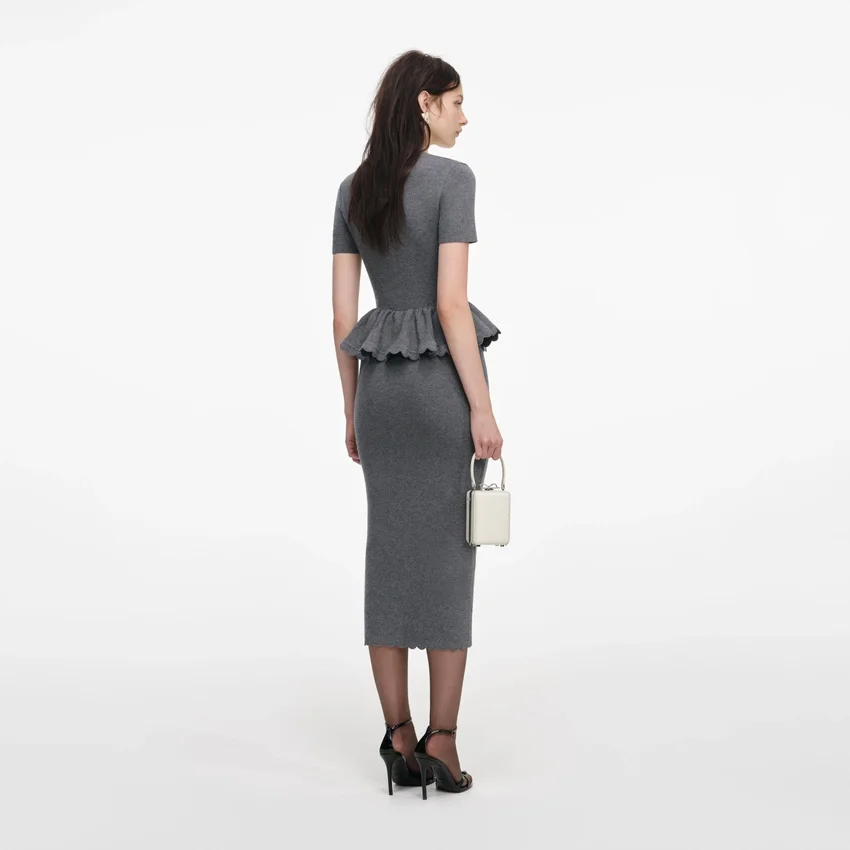 Grey Peplum Knit Midi Dress Grey Peplum Knit Midi Dress