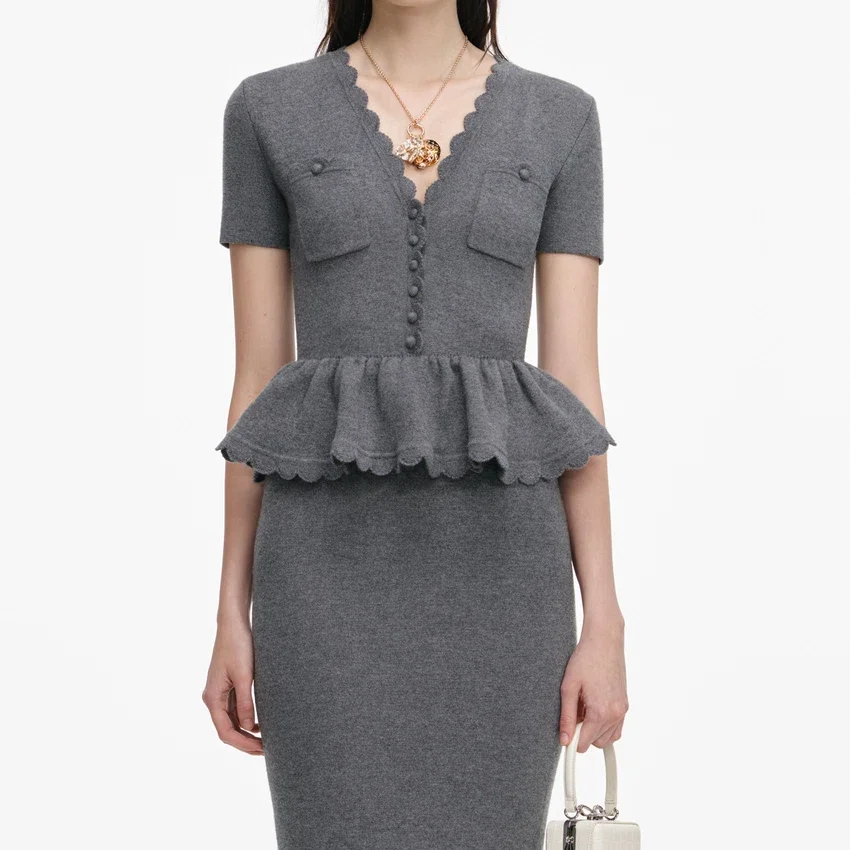 Grey Peplum Knit Midi Dress Grey Peplum Knit Midi Dress
