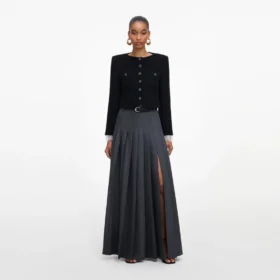 Grey Pleated Maxi Skirt