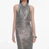 Grey Rhinestone Drape Maxi Dress