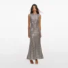 Grey Rhinestone Mesh Midi Dress