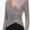 Grey Rhinestone Mesh Wrap Top
