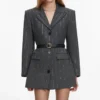 Grey Rhinestone Pinstripe Blazer