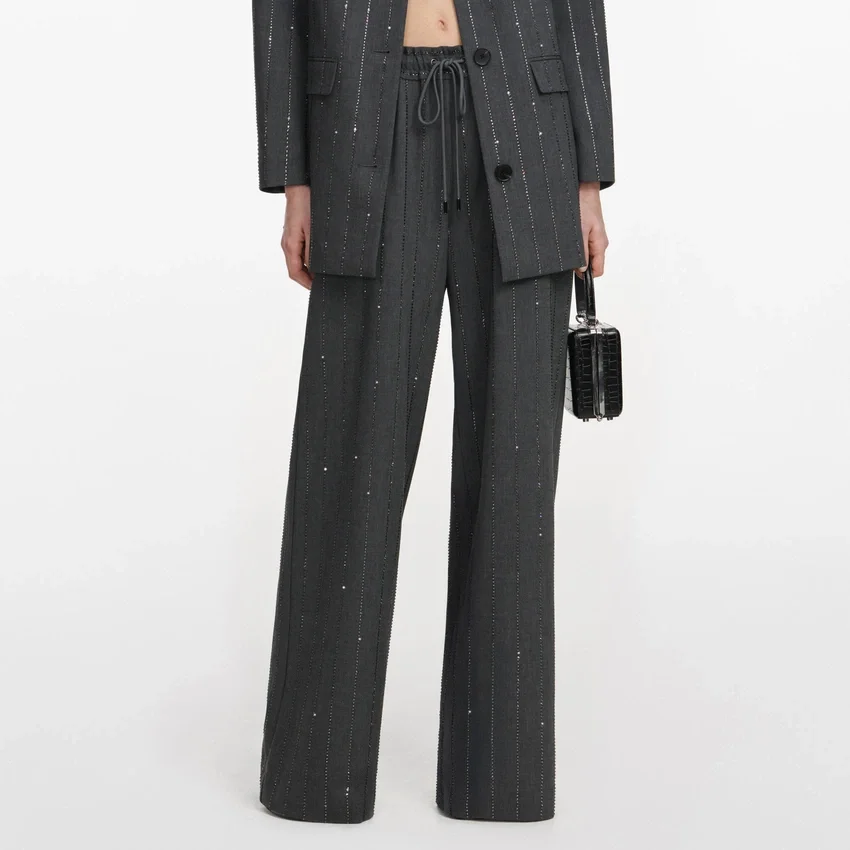 Grey Rhinestone Pinstripe Trousers Grey Rhinestone Pinstripe Trousers