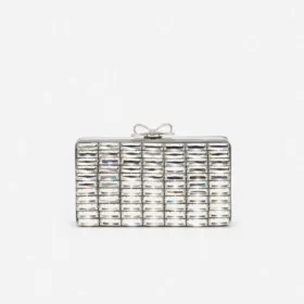 Grey Satin Crystal Clutch Bag