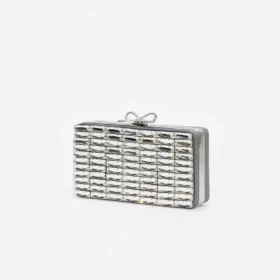 Grey Satin Crystal Clutch Bag