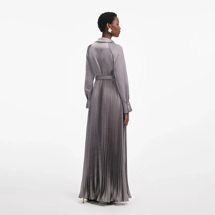Grey Satin Pleated Maxi Dress Grey Satin Pleated Maxi Dress