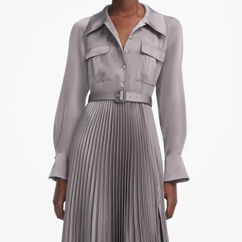 Grey Satin Pleated Maxi Dress Grey Satin Pleated Maxi Dress