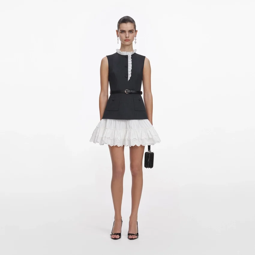 Grey Tailored Cotton Frill Mini Dress Grey Tailored Cotton Frill Mini Dress