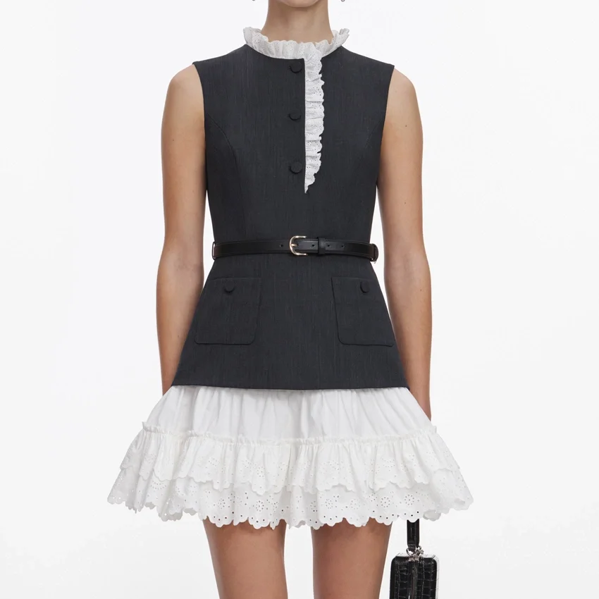 Grey Tailored Cotton Frill Mini Dress Grey Tailored Cotton Frill Mini Dress