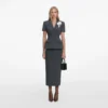 Grey Tailored Flower Detail Midi Dress