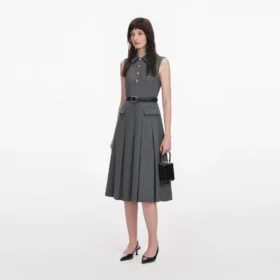 Grey Tailored Pleated Midi Dress Grey Tailored Pleated Midi Dress