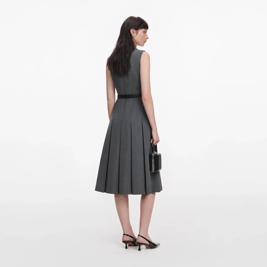 Grey Tailored Pleated Midi Dress Grey Tailored Pleated Midi Dress