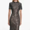 Gunmetal Rhinestone Mesh Maxi Dress