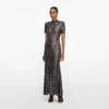 Gunmetal Rhinestone Mesh Midi Dress