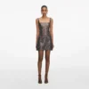 Gunmetal Rhinestone Mesh Mini Dress
