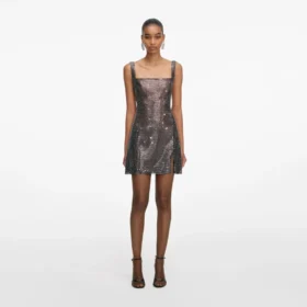 Gunmetal Rhinestone Mesh Mini Dress