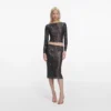 Gunmetal Rhinestone Midi Skirt