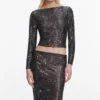 Gunmetal Rhinestone Midi Skirt