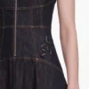 Indigo Denim Bow Embroidered Midi Dress
