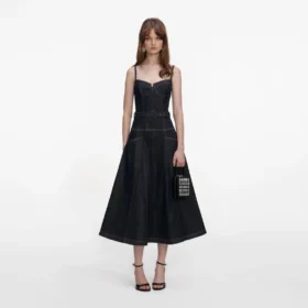 Indigo Denim Flared Midi Dress