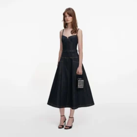 Indigo Denim Flared Midi Dress