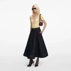 Indigo Denim Flared Midi Skirt