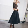 Indigo Denim Flared Midi Skirt