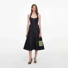 Indigo Denim Halterneck Midi Dress