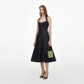 Indigo Denim Halterneck Midi Dress