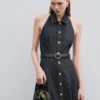 Indigo Denim Halterneck Midi Dress