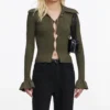 Khaki Button Down Knit Top